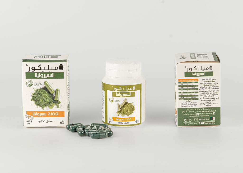 Gélules de Spiruline, riche en protéines, vitamines et minéraux