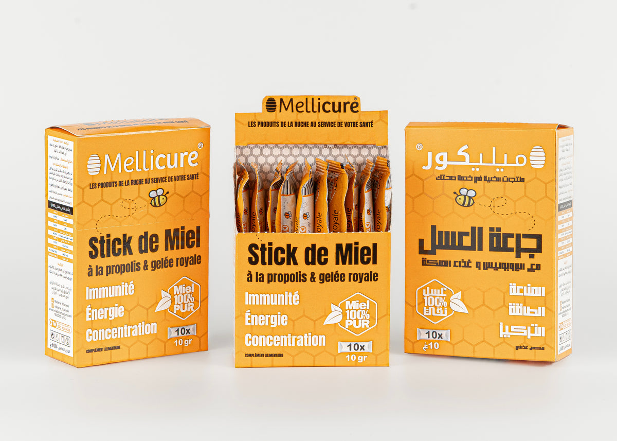 Boîte de 10 sticks de Miel à la Propolis & Gelée Royale, 10g