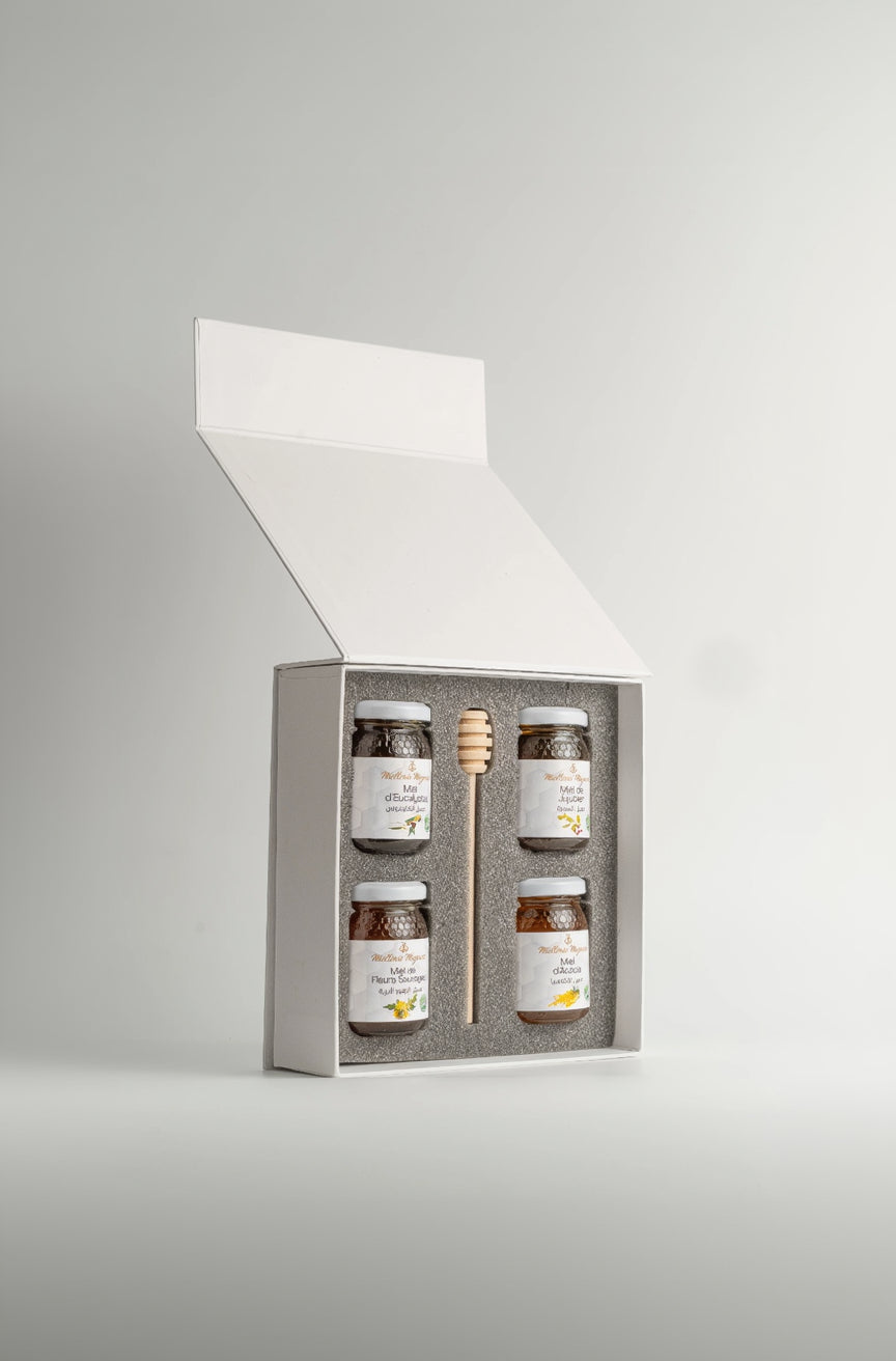 Coffret 4 Miels, quatre pots de 125g – Miellerie Mazouni