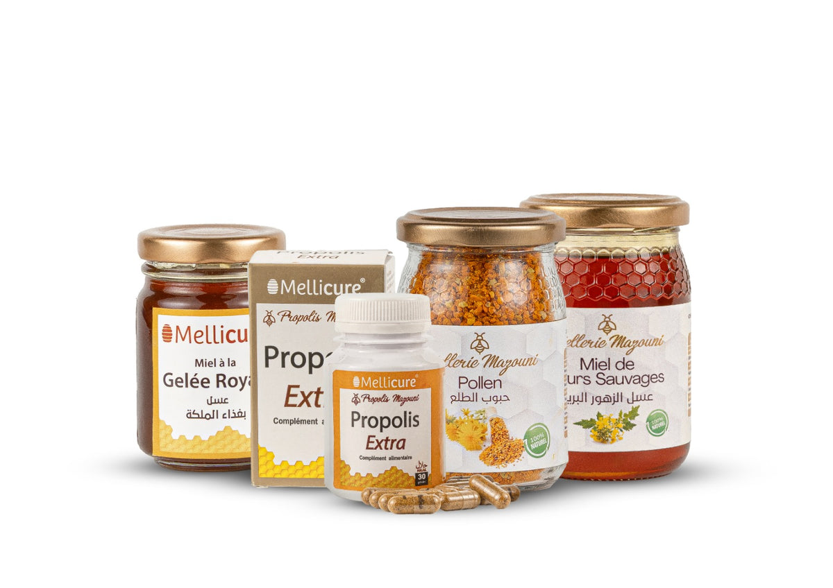 Pack Force & Immunité : gélules de propolis, miel à la gelée royale, miel de fleurs sauvages et pollen
